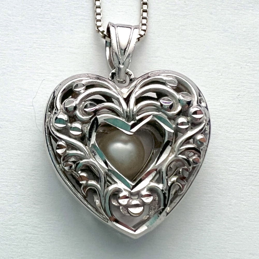 Silver Pendant with floating pearl-Sterling Silver